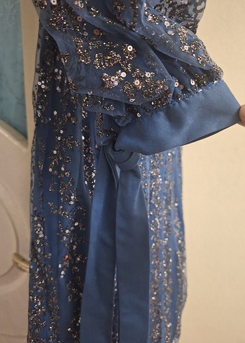 Mavi Tesettür Pırıltılı Abiye - Görsel 5