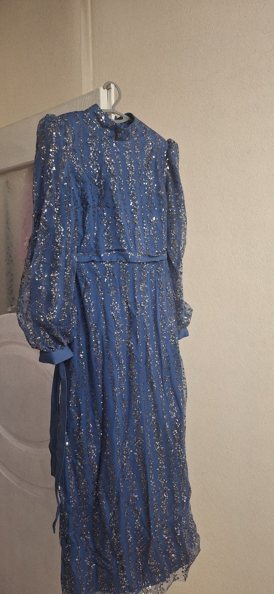 Mavi Tesettür Pırıltılı Abiye - Görsel 2