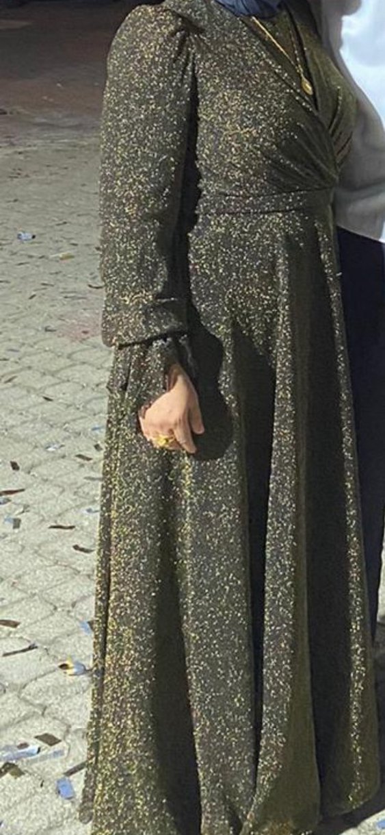 koyu sarı simli  Uzun Kadın abiye sadece bir sefer giyildi - Görsel 5