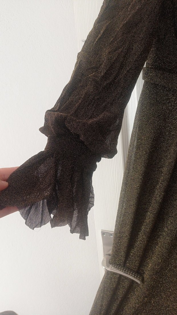 koyu sarı simli  Uzun Kadın abiye sadece bir sefer giyildi - Görsel 3