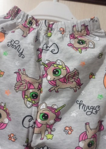 Kız Çocuk Gri Desenli unicorn baskılı pijama - Görsel 2