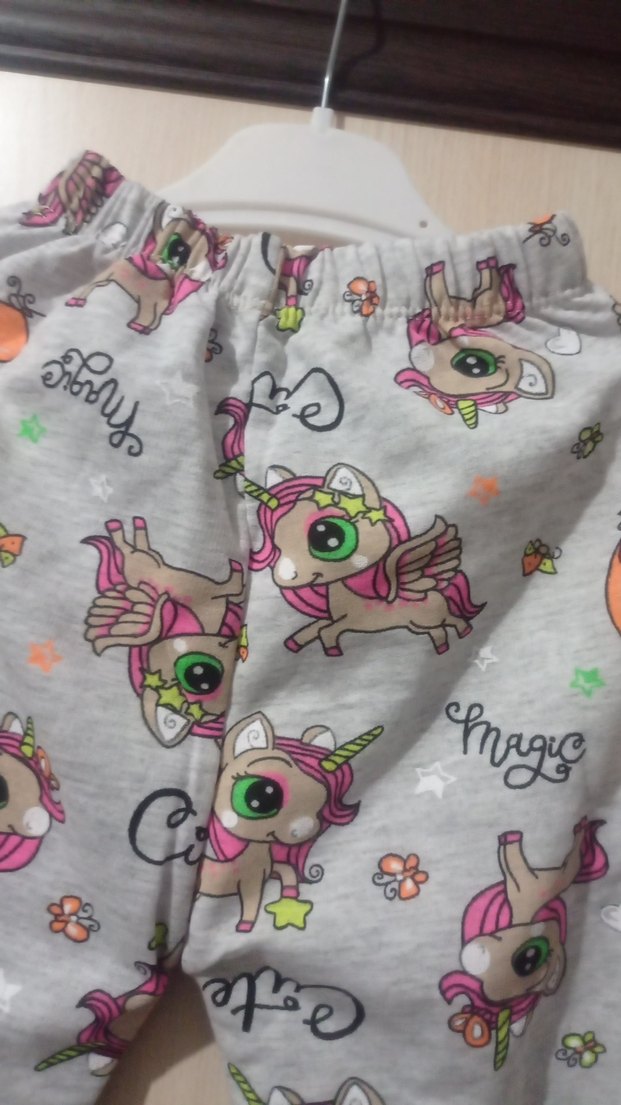 Kız Çocuk Gri Desenli unicorn baskılı pijama - Görsel 2