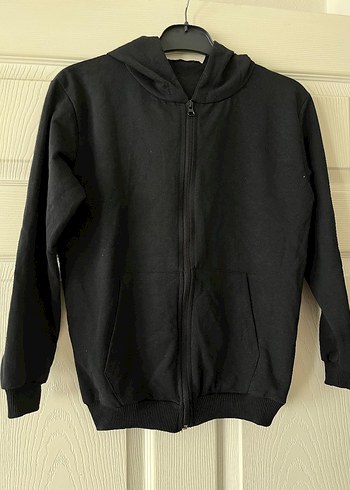 Erkek çocuk Siyah Kapüşonlu Fermuarlı Sweatshirt
