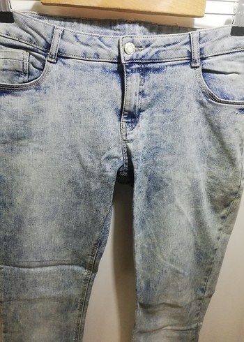 l Beden Kadın Gri Batik Desenli Dar Paça Kot Pantolon