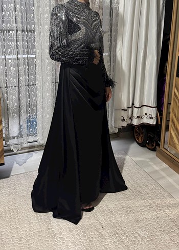42 Beden Uzun Siyah Gotik Drapeli Kadın Abiye Elbise
