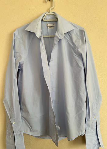 Düğmeli Mavi Pamuk Gömlek - Görsel 3