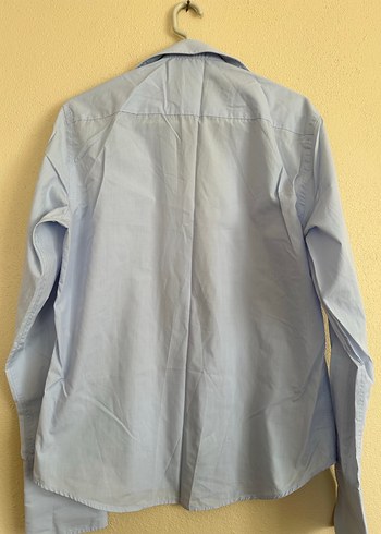 Düğmeli Mavi Pamuk Gömlek - Görsel 5