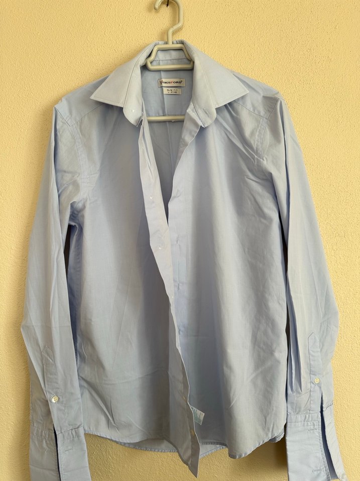 Düğmeli Mavi Pamuk Gömlek - Görsel 4