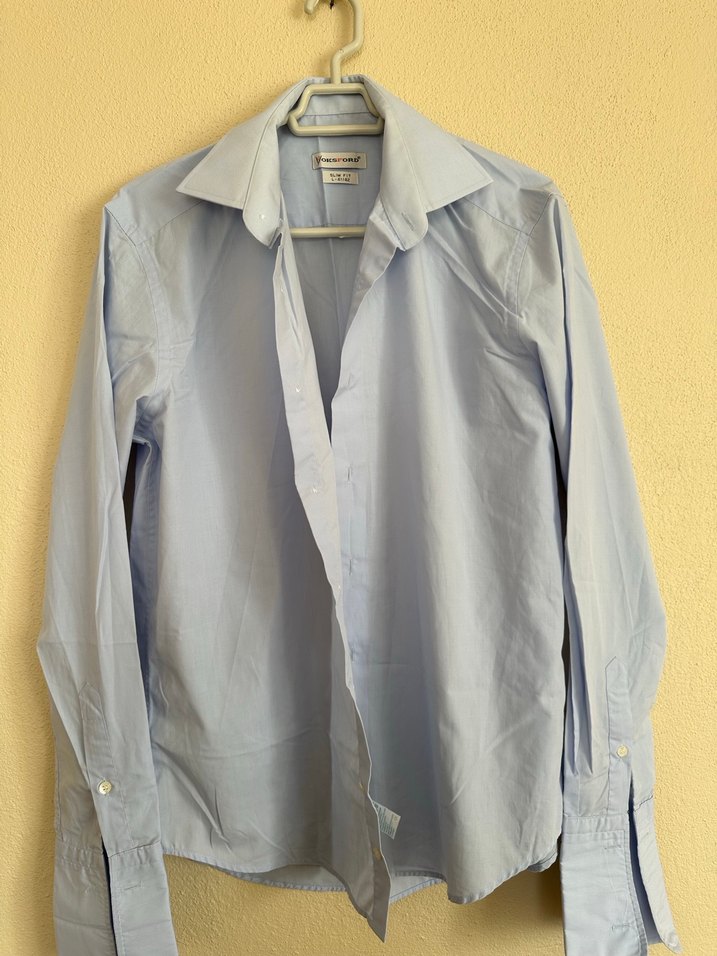 Düğmeli Mavi Pamuk Gömlek - Görsel 3