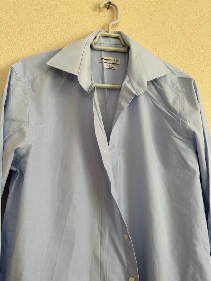 Düğmeli Mavi Pamuk Gömlek - Görsel 2