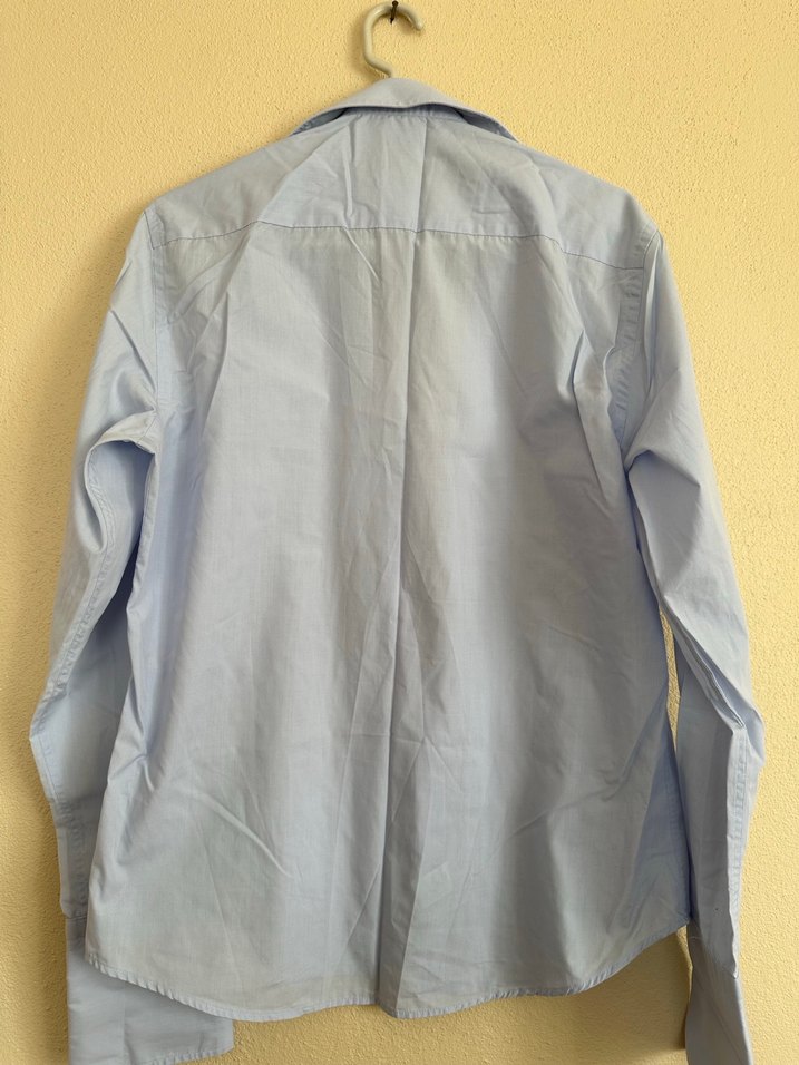 Düğmeli Mavi Pamuk Gömlek - Görsel 5