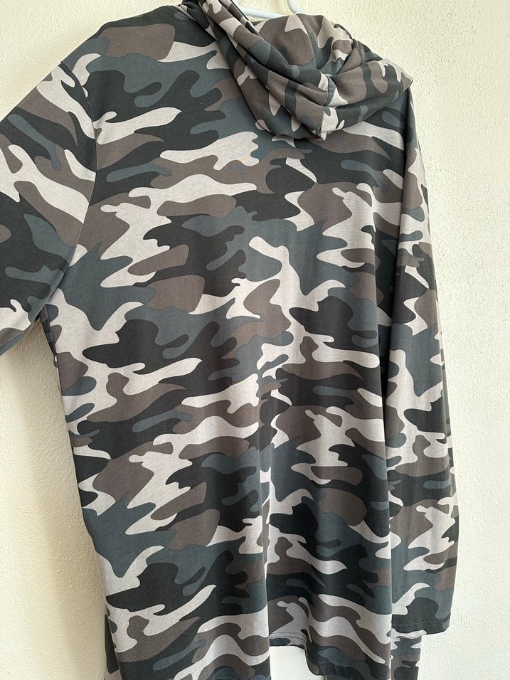 Gri Kamuflaj Desenli Salaş Midi Ceket - Görsel 4