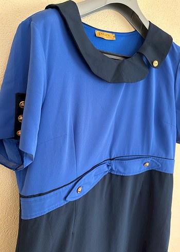 Düğmeli Lacivert Mavi Midi Kadın Elbise - Görsel 3