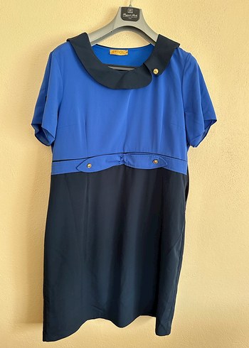 Düğmeli Lacivert Mavi Midi Kadın Elbise - Görsel 2