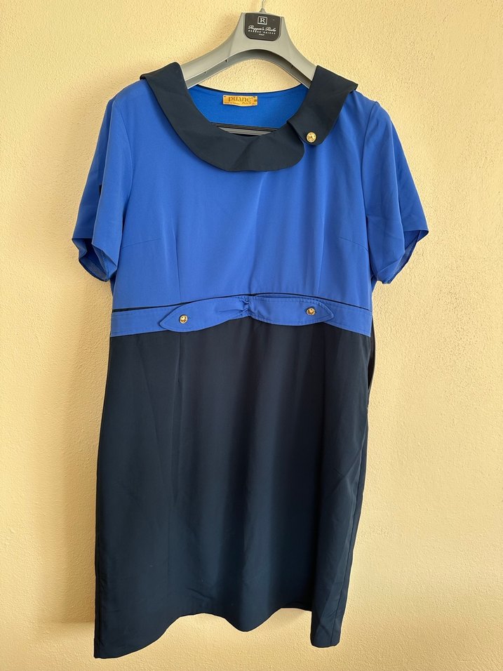 Düğmeli Lacivert Mavi Midi Kadın Elbise - Görsel 2