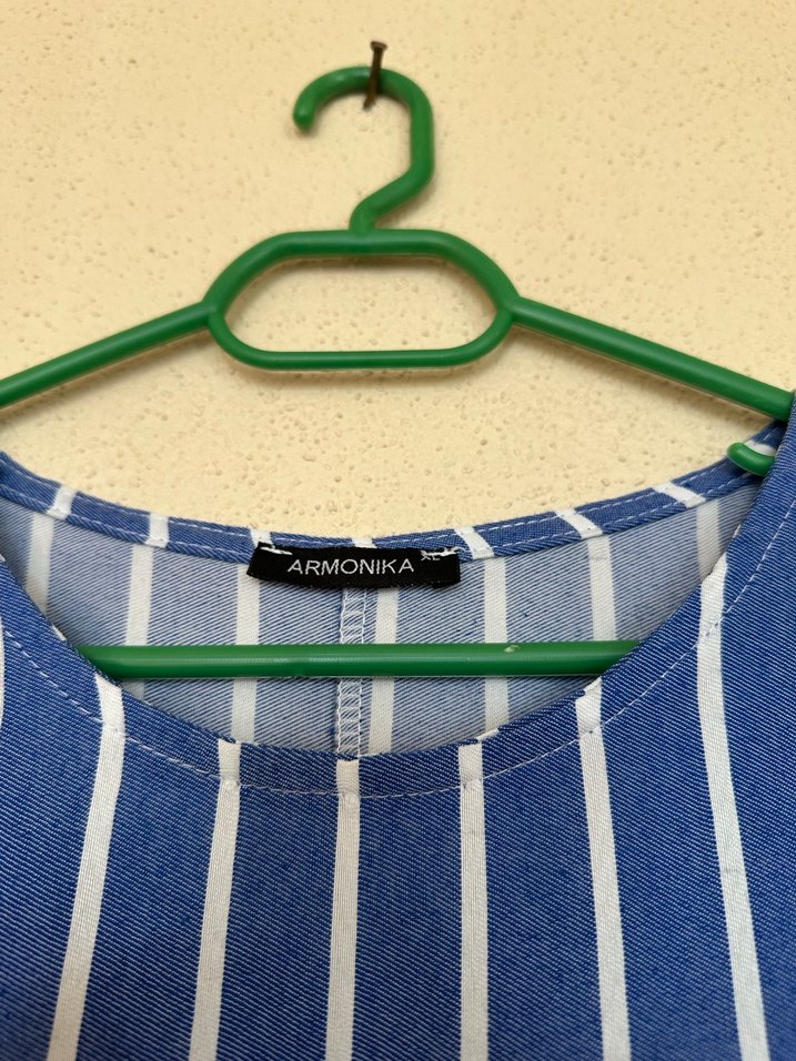 Mavi Çizgili Kolsuz Midi Elbise - Görsel 3