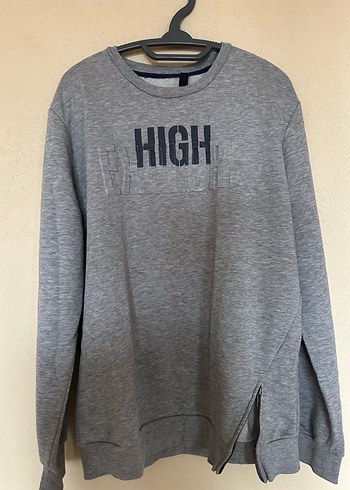 Gri Yüksek Yaka Baskılı Erkek Sweatshirt - Görsel 4
