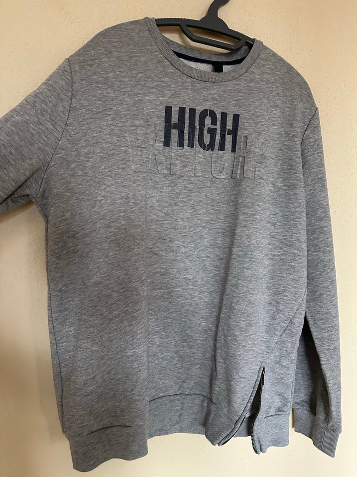 Gri Yüksek Yaka Baskılı Erkek Sweatshirt - Görsel 2