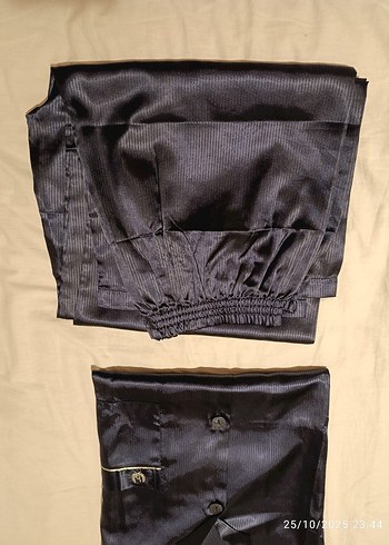 Düğmeli Lacivert Erkek Saten Pijama Takımı - Görsel 5