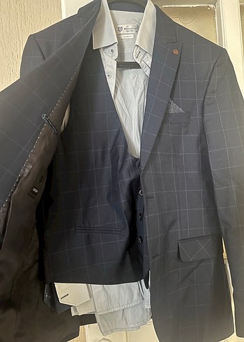 Erkek Lacivert Kareli Regular Fit Takım Elbise - Görsel 2