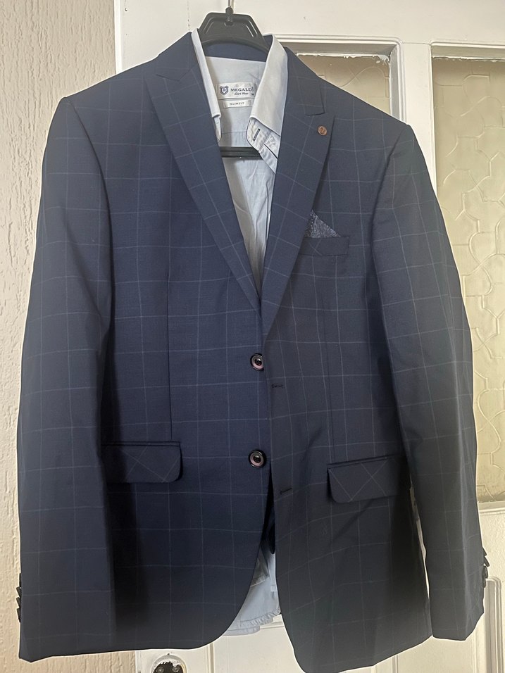 Erkek Lacivert Kareli Regular Fit Takım Elbise - Görsel 3