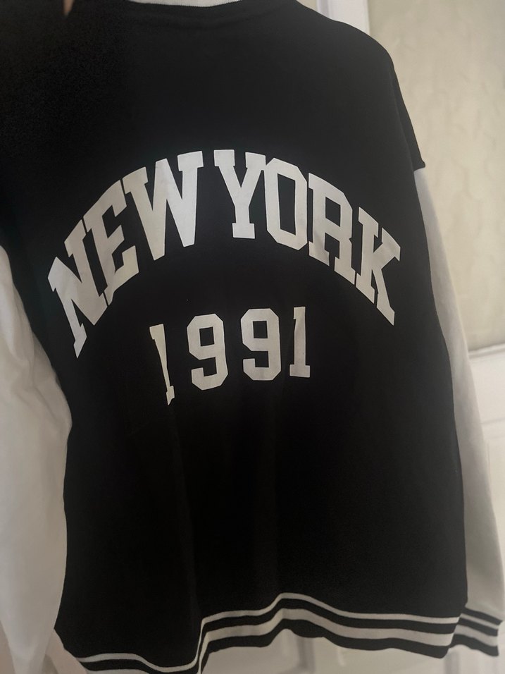 Düğmeli Siyah-Beyaz Uzun Kollu Kadın Ceket - Görsel 2