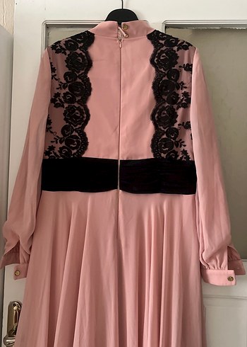 Pembe Nakışlı Uzun Kollu Elbise - Görsel 2