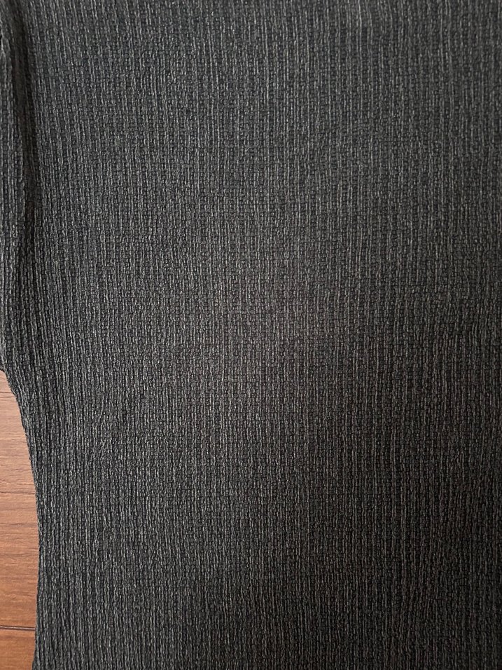 Gri Pliseli Midi V Yaka Keten Elbise - Görsel 2