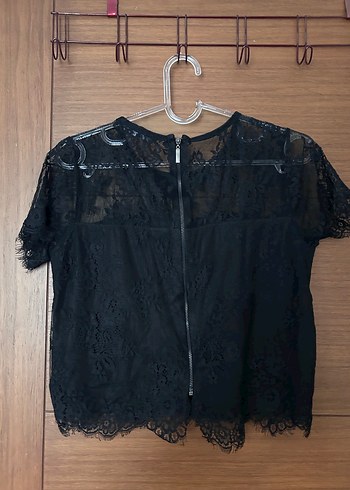 Dantelli siyah tişört - Görsel 4