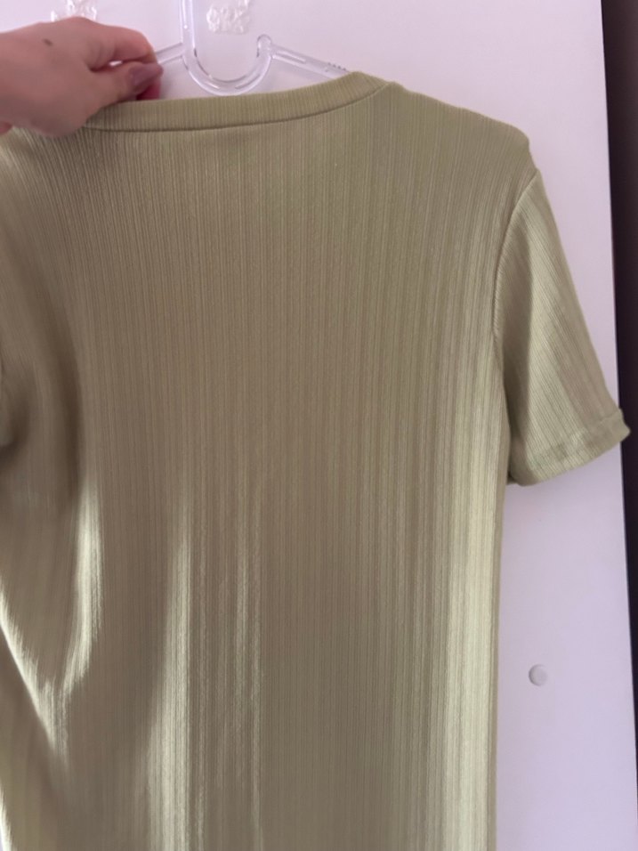 Yeşil Keten Kadın Tişört - Görsel 3