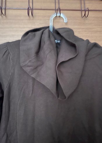 m Beden Drapeli Yaka Kahverengi Kadın Triko