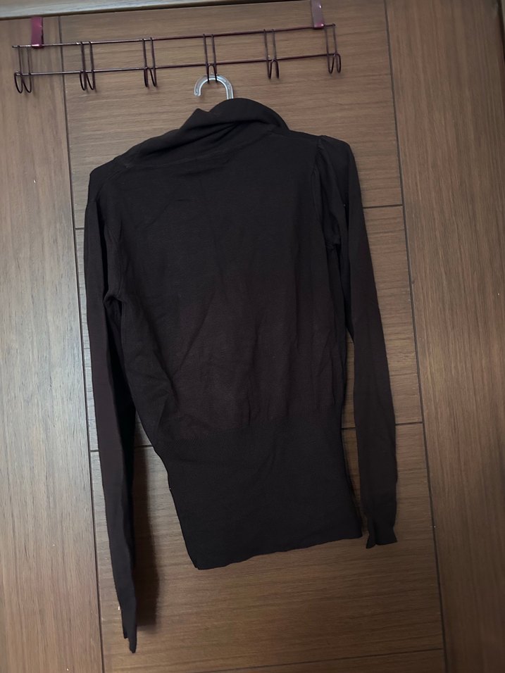 Drapeli Yaka Kahverengi Kadın Triko - Görsel 3