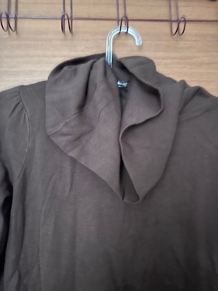 Drapeli Yaka Kahverengi Kadın Triko - Görsel 2