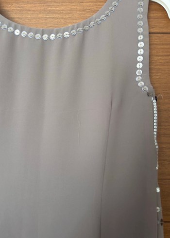 Zara İnci İşlemeli Bohem Gri Kolsuz Bluz