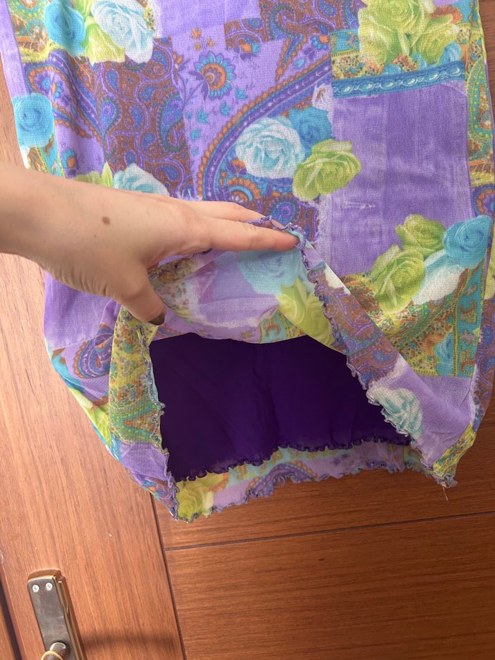 Bohem Uzun Bağcıklı Mor Desenli Etek - Görsel 4