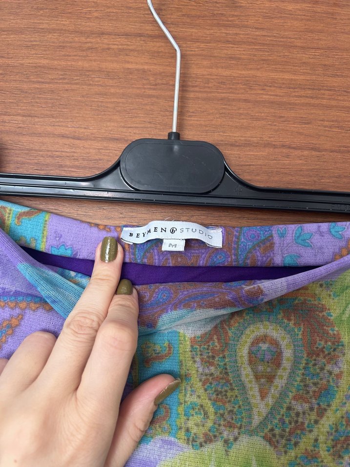 Bohem Uzun Bağcıklı Mor Desenli Etek - Görsel 3