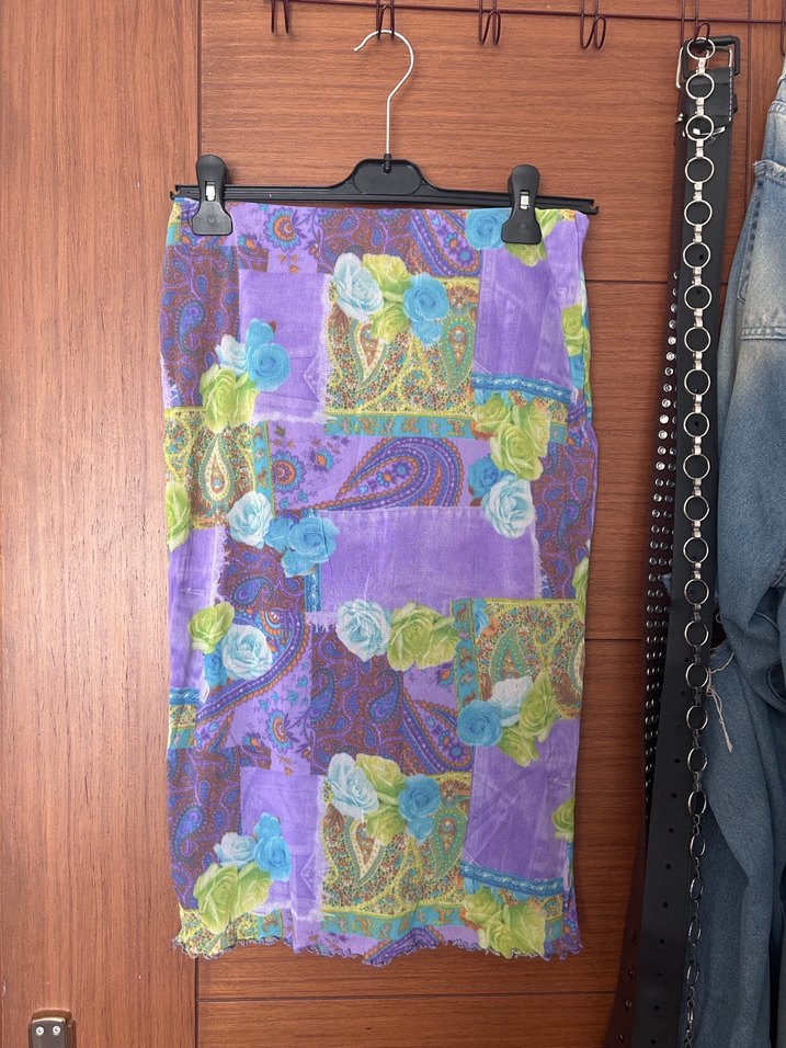 Bohem Uzun Bağcıklı Mor Desenli Etek - Görsel 5