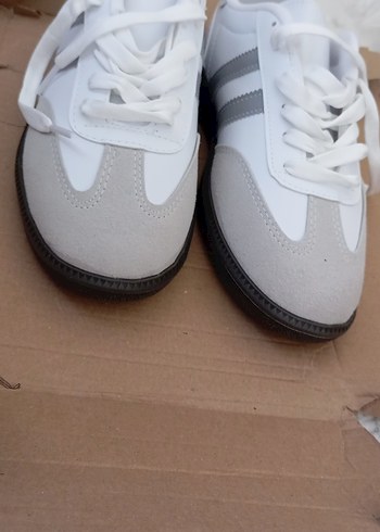 Beyaz Gri Bağcıklı Kadın Spor Ayakkabı samba - Görsel 6