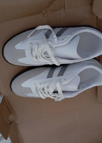 Beyaz Gri Bağcıklı Kadın Spor Ayakkabı samba - Görsel 5