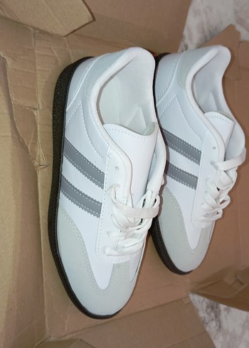 Beyaz Gri Bağcıklı Kadın Spor Ayakkabı samba - Görsel 2