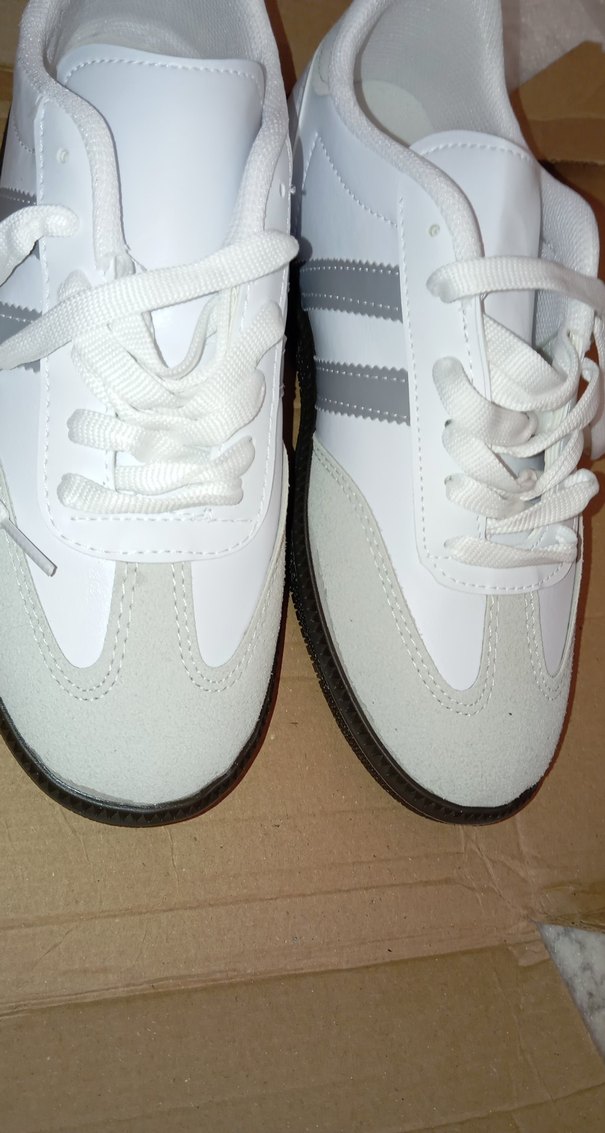 Beyaz Gri Bağcıklı Kadın Spor Ayakkabı samba - Görsel 4