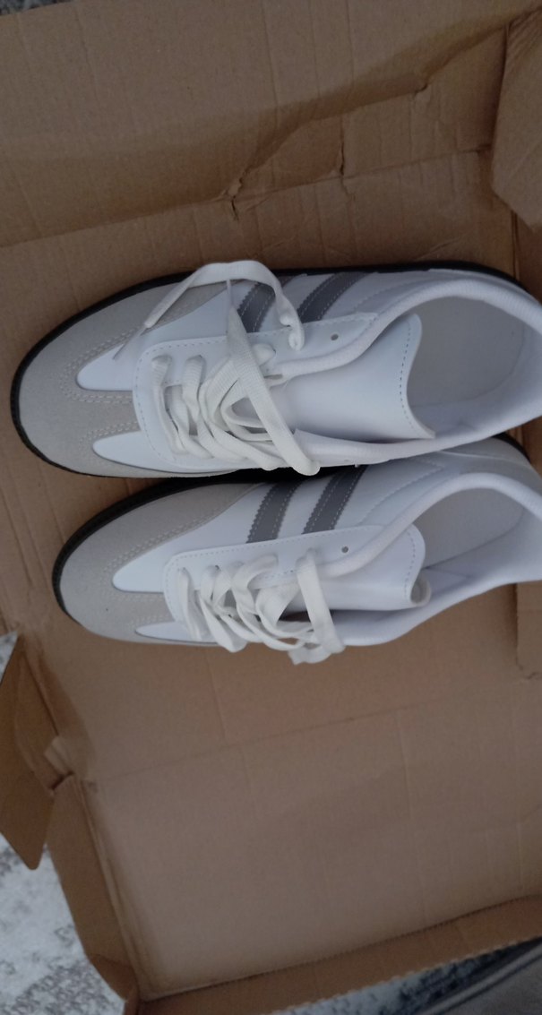 Beyaz Gri Bağcıklı Kadın Spor Ayakkabı samba - Görsel 5