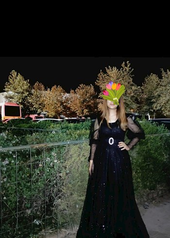 Siyah V Yaka Uzun Abiye Elbise - Görsel 2