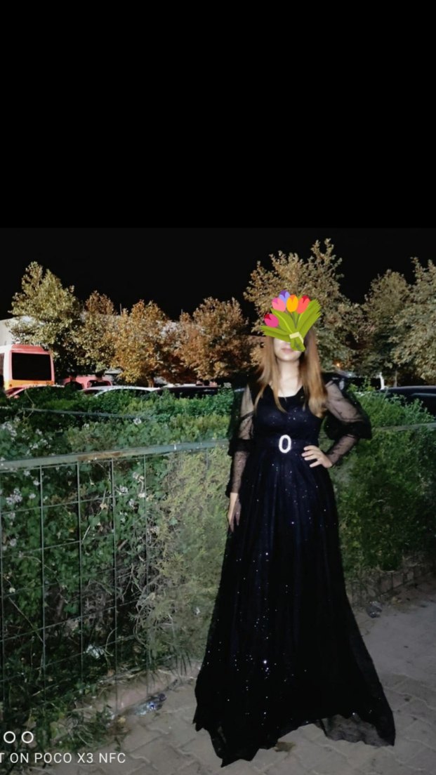 Siyah V Yaka Uzun Abiye Elbise - Görsel 2