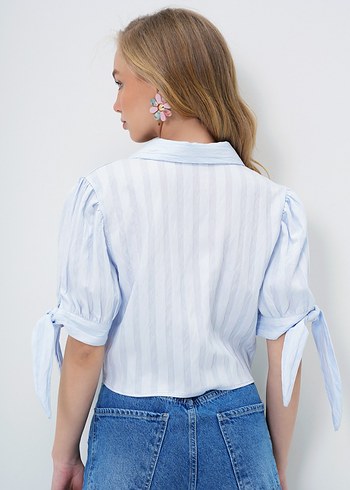 Düğmeli mavi Kısa Kollu Gömlek - Görsel 2