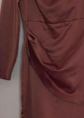 Kahverengi Uzun Kollu Drapeli Abiye - Görsel 4