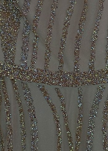 Payetli simli tül Uzun Bej abiye tesettür - Görsel 6