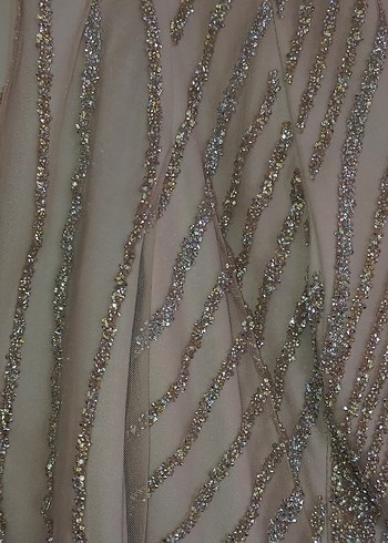 Payetli simli tül Uzun Bej abiye tesettür - Görsel 2