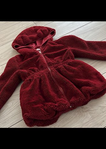 Bordo Kapüşonlu Kız Çocuk Kürklü Mont