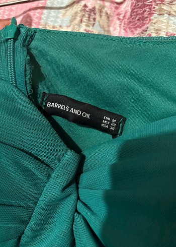 Uzun Kollu Yeşil Straplez Midi Elbise - Görsel 5